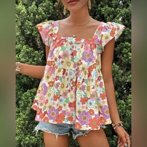 KARISMINA Vacation Reg Fit Loose Peter Pan Color Blouse/Like New 0XL